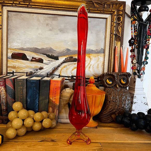 Vintage Viking Glass Epic Arching Thumb Print Footed Vase PLEASE DO NOT BUNDLE - Picture 1 of 8